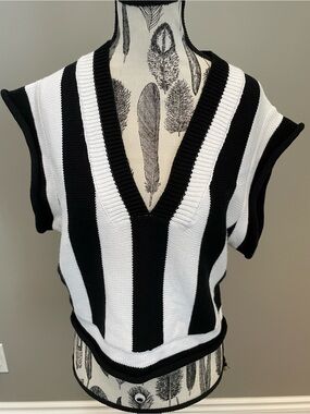Classic Black & White V-Neck Stripe Sweater Vest